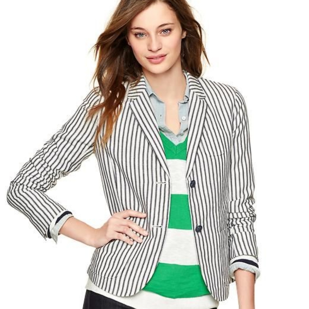 Gap Linen Unstructured Striped Blazer